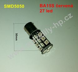 Led žárovka 12V 27 led BA15S červená
